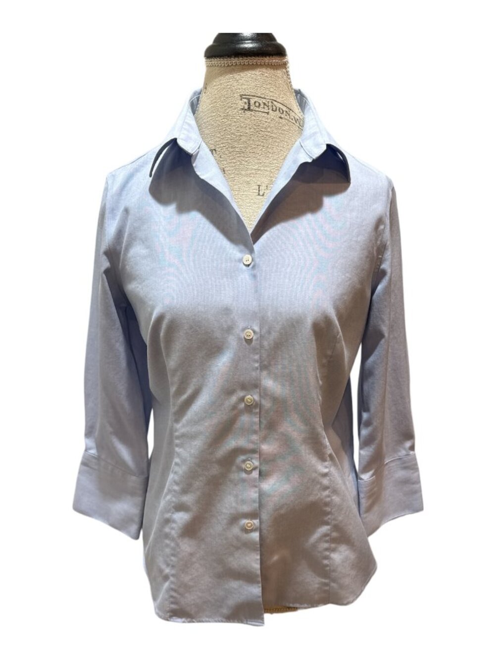 Talbots Sz 6 Blue Wrinkle Resistant Button-up 3/4 Sleeve Collared Blouse